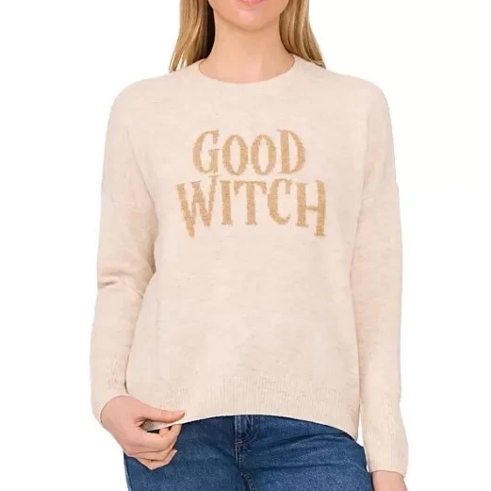 🐞Vince Camuto Cream Crewneck “GOOD WITCH” Sweatshirt size